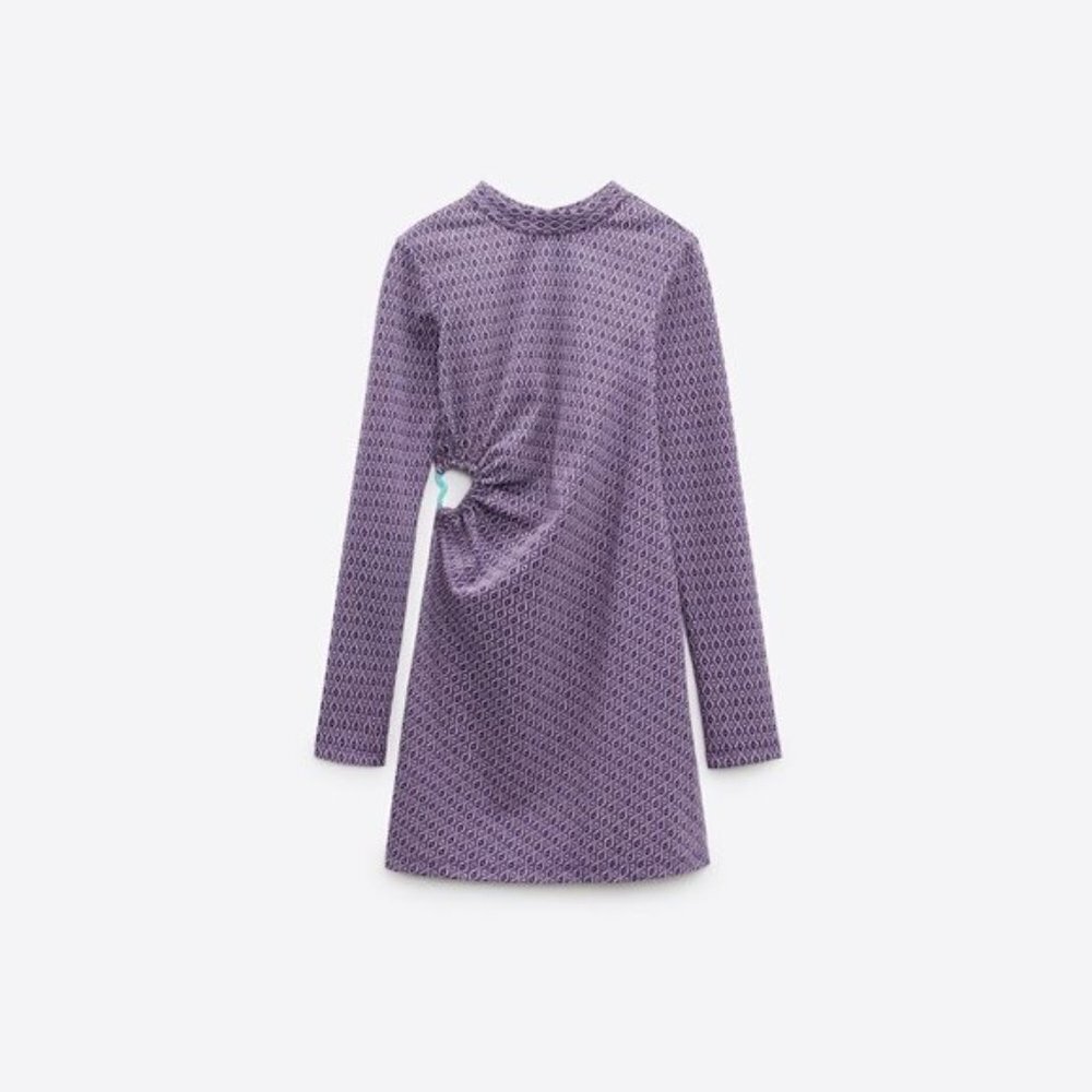 NWT Zara lilac jacquard print cut out back, heart detail side short dress, L